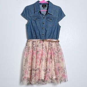Lilt Denim and Floral Pink Tulle Dress. XS (6/6X). NWOT